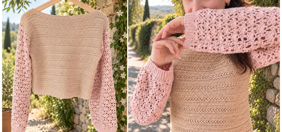romantic crochet sweater airy sleeves free pattern by trishagurumi