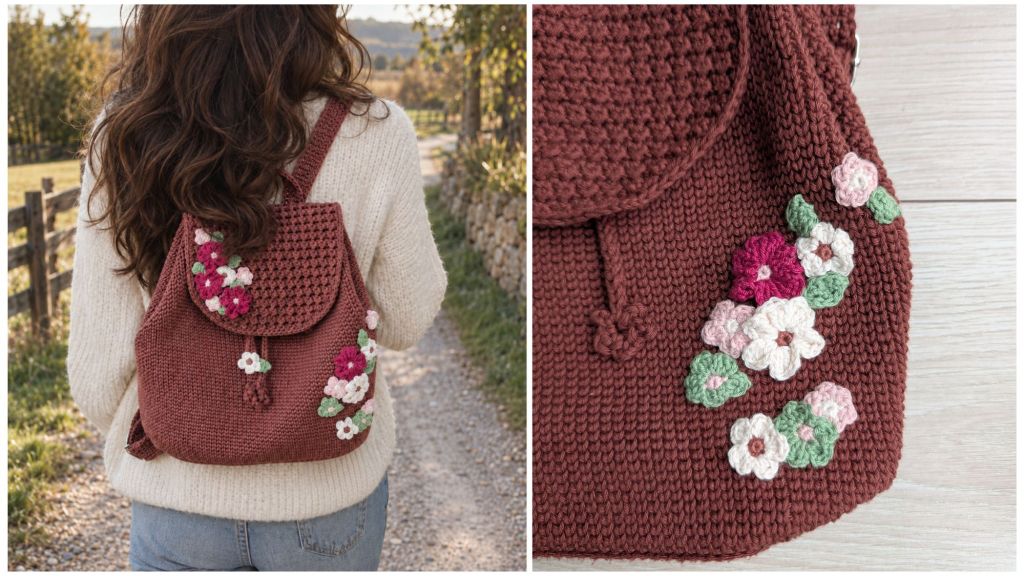 Vintage crochet backpack autumn flowers by trishagurumi