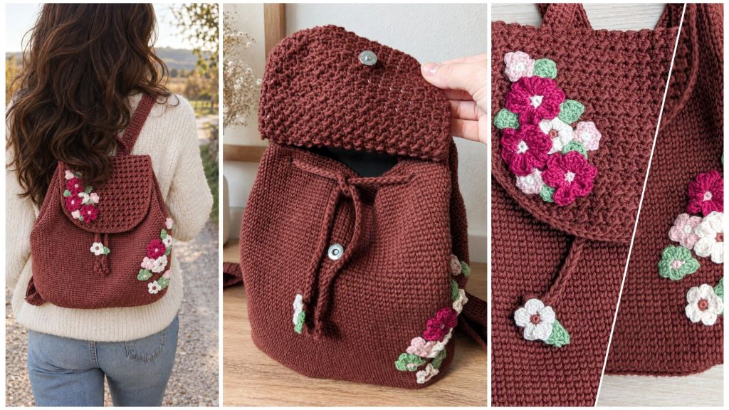 Vintage crochet backpack autumn flowers by trishagurumi