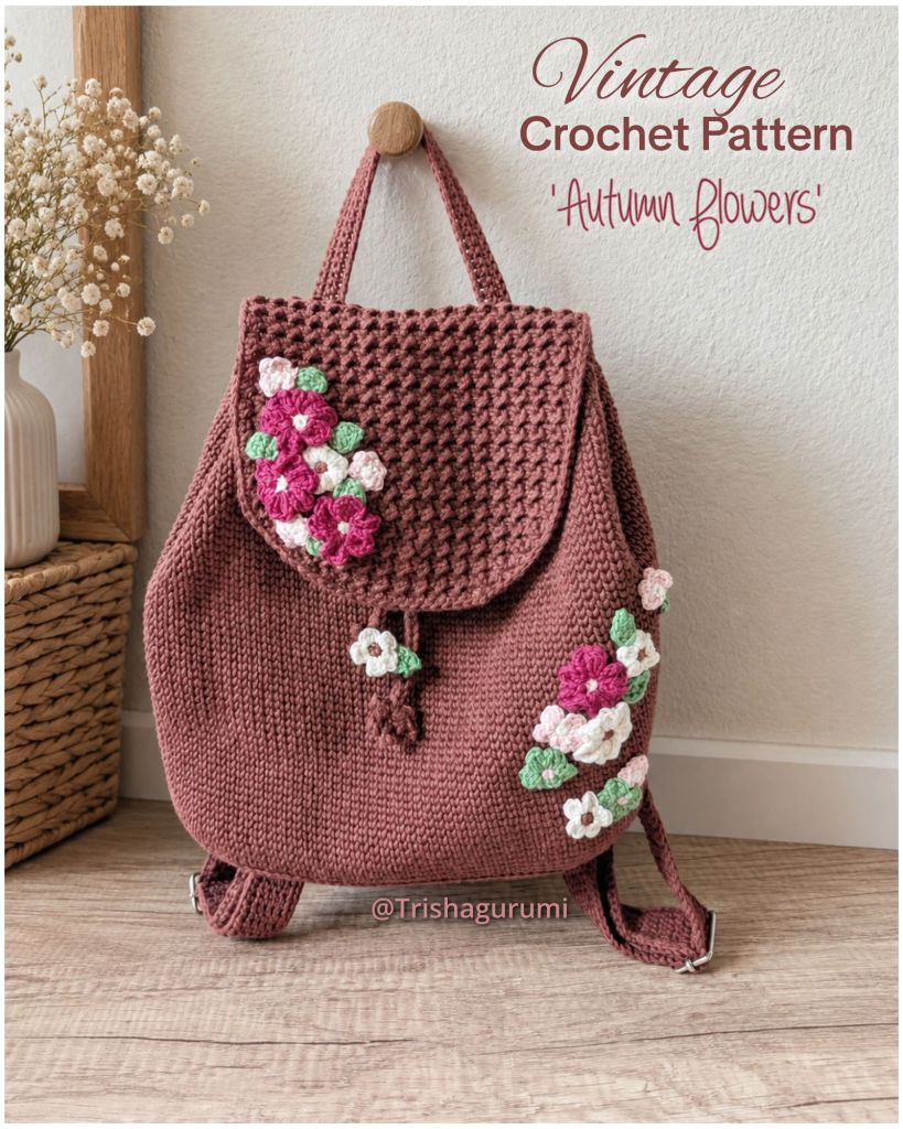 Vintage crochet backpack autumn flowers by trishagurumi